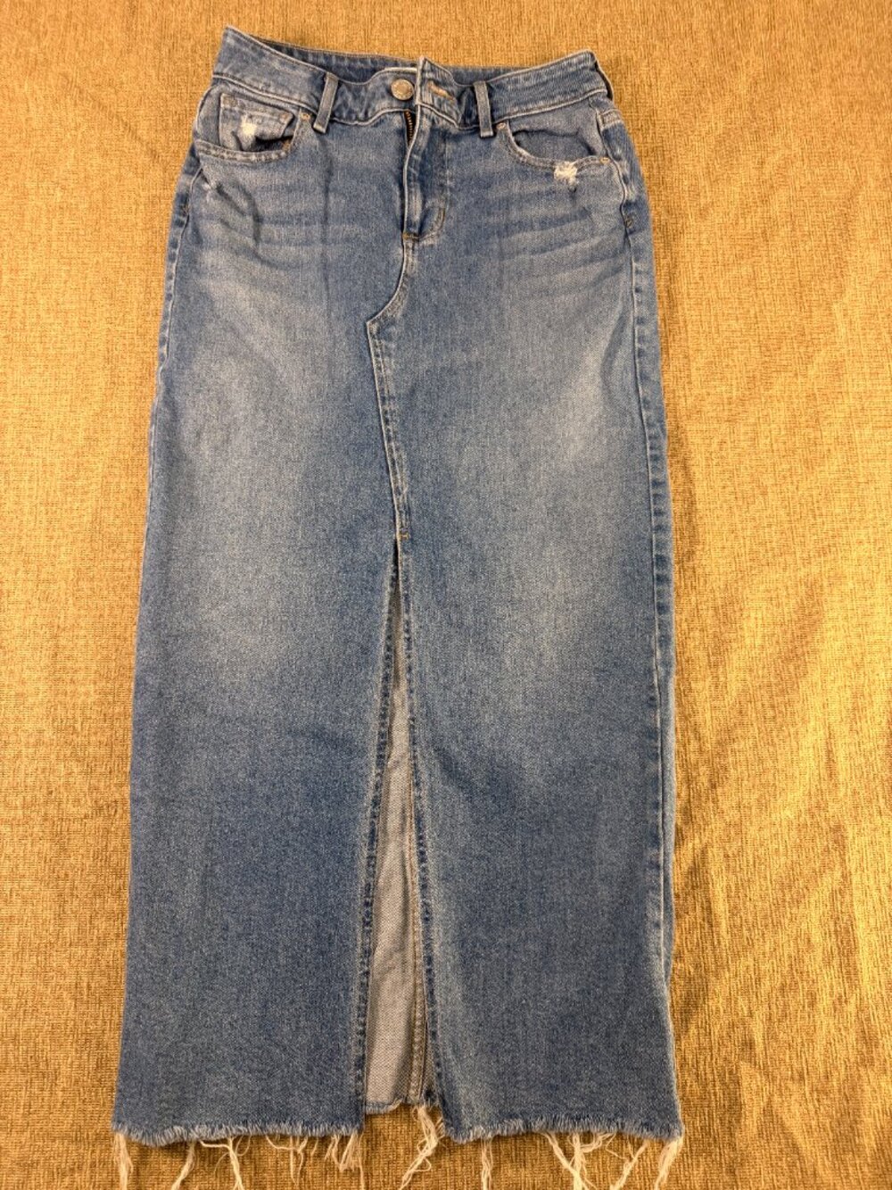 M Jeans by Maurices Distressed Front-Slit Denim Maxi Skirt - Size 0